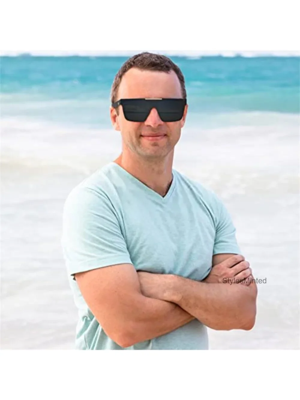 Oversized Square Flat Mirrored Sunglasses, Polarized UV400 Lens, Fishing Driving